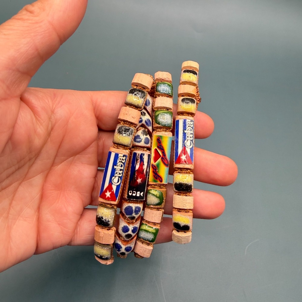 Cuba Souvenir Bracelet Lot of 4 Ceramic Bead Adjustable Boho Festival Jewelry